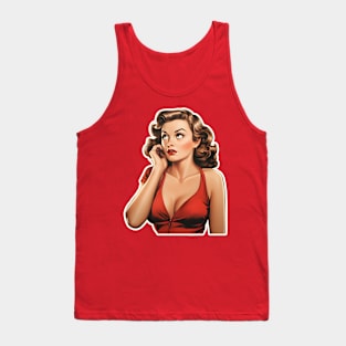 Pin up girl red lips retro comic Tank Top